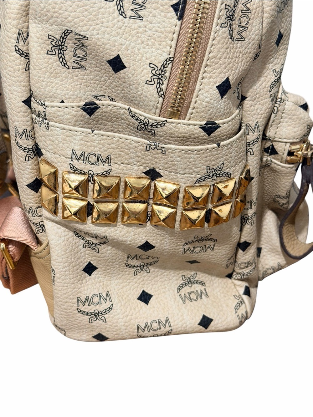 MCM Beige Visetos Monogram Leather Backpack with Gold Hardware - Picture 6 of 10